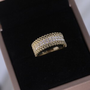10k Gold 8.5mm Band Ring / 2 Row of Cubic Band Ring / Gift For Him / Men&#39;s Ring