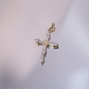 14k Cubic Cross Pendant / Dainty Religious Pendant / Cross Charm Unisex Women Men / Gift For Jewelry Lover