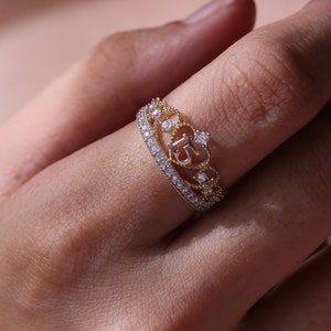 14k 15 Anos Quinceanera Ring / Yellow Gold Cubic Zirconia Crown 15 Ring / Birthday Ring