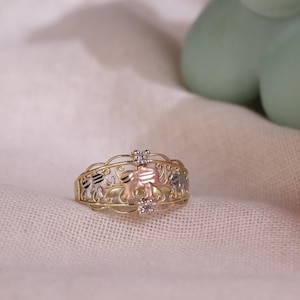 14k Tri Color Dainty Elephant Ring / Good Luck Elephant Band Ring / 14k Real Gold Ring / Free Shipping In USA