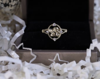 10k Dainty Circle Angel Ring / Gold Ring / Religious Ring / Thin Band / Gift For Her / Valentines Day Gift