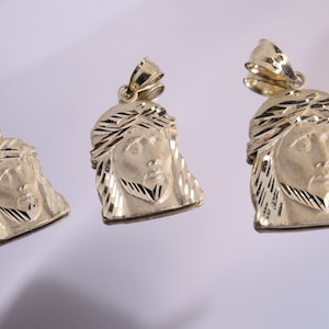 14k Solid Gold Diamond-Cut Jesus Crucifix Pendant / Jesus Face Pendant / Religious Pendant