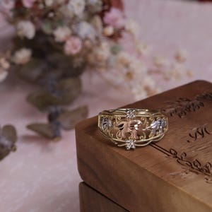 10k Tri Color Dainty Elephant Ring / Good Luck Elephant Band Ring / 10k Real Gold Ring / Free Shipping In USA