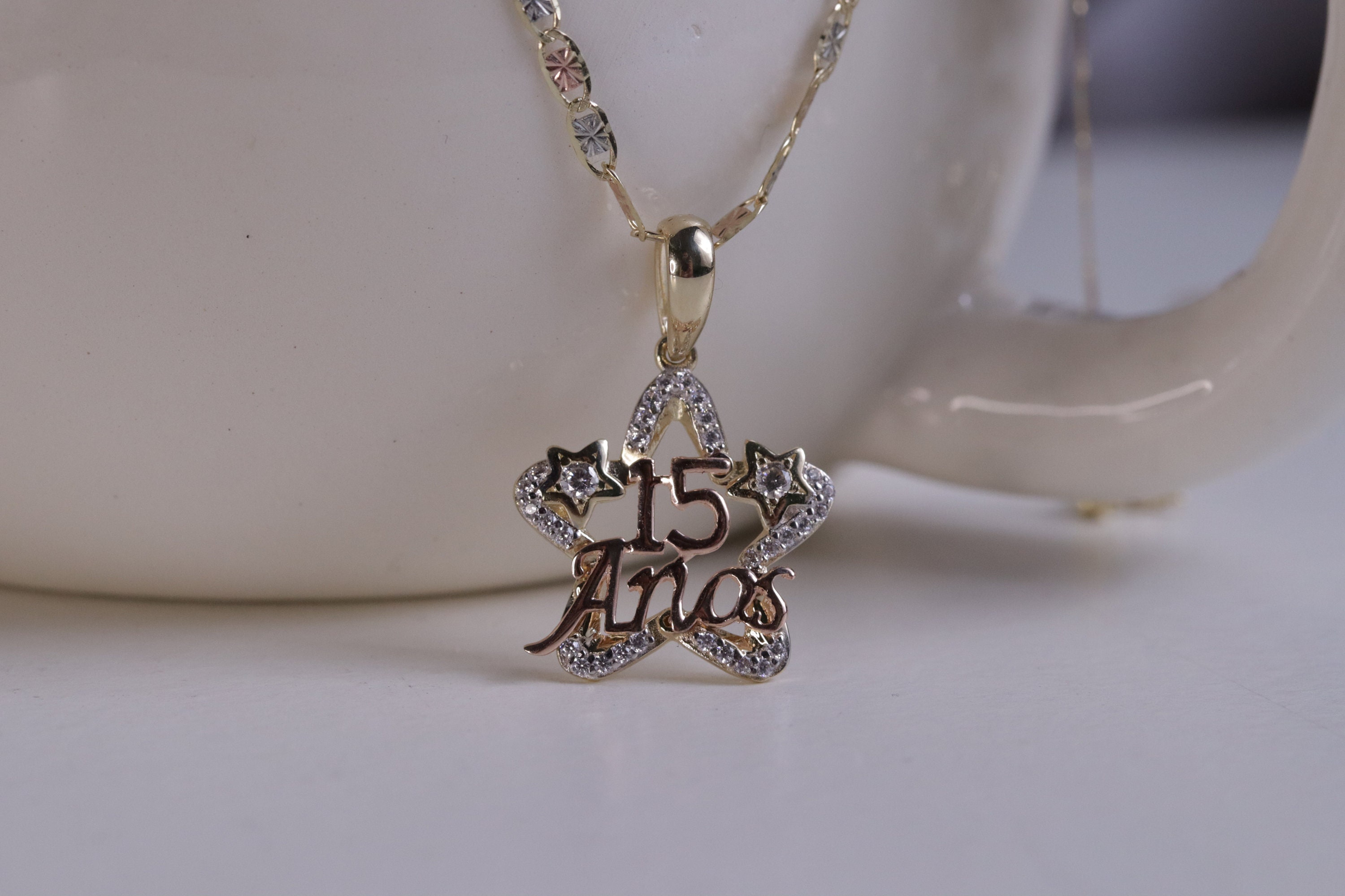 14k Quinceanera STAR Pendant With 2.0mm Valentino Chain, 15 Years Old Quinceanera  Necklace, Birthday Gift for Her - Etsy