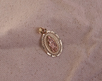 14k Solid Gold Oval Shaped Lady Guadalupe Pendant