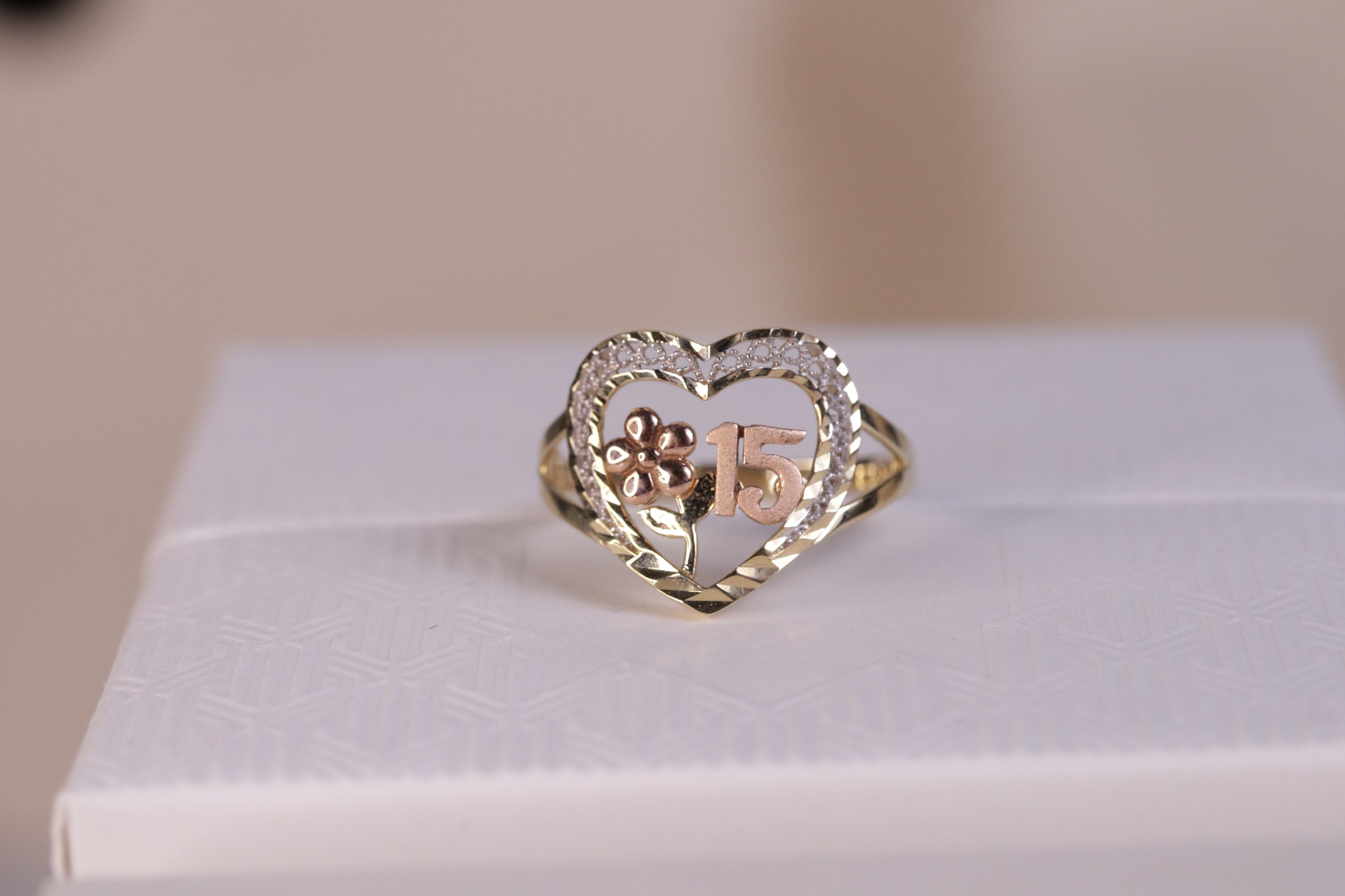 14k Sweet 15 Rings / 15 Anos Quinceanera / Quinceañera Heart Ring ...