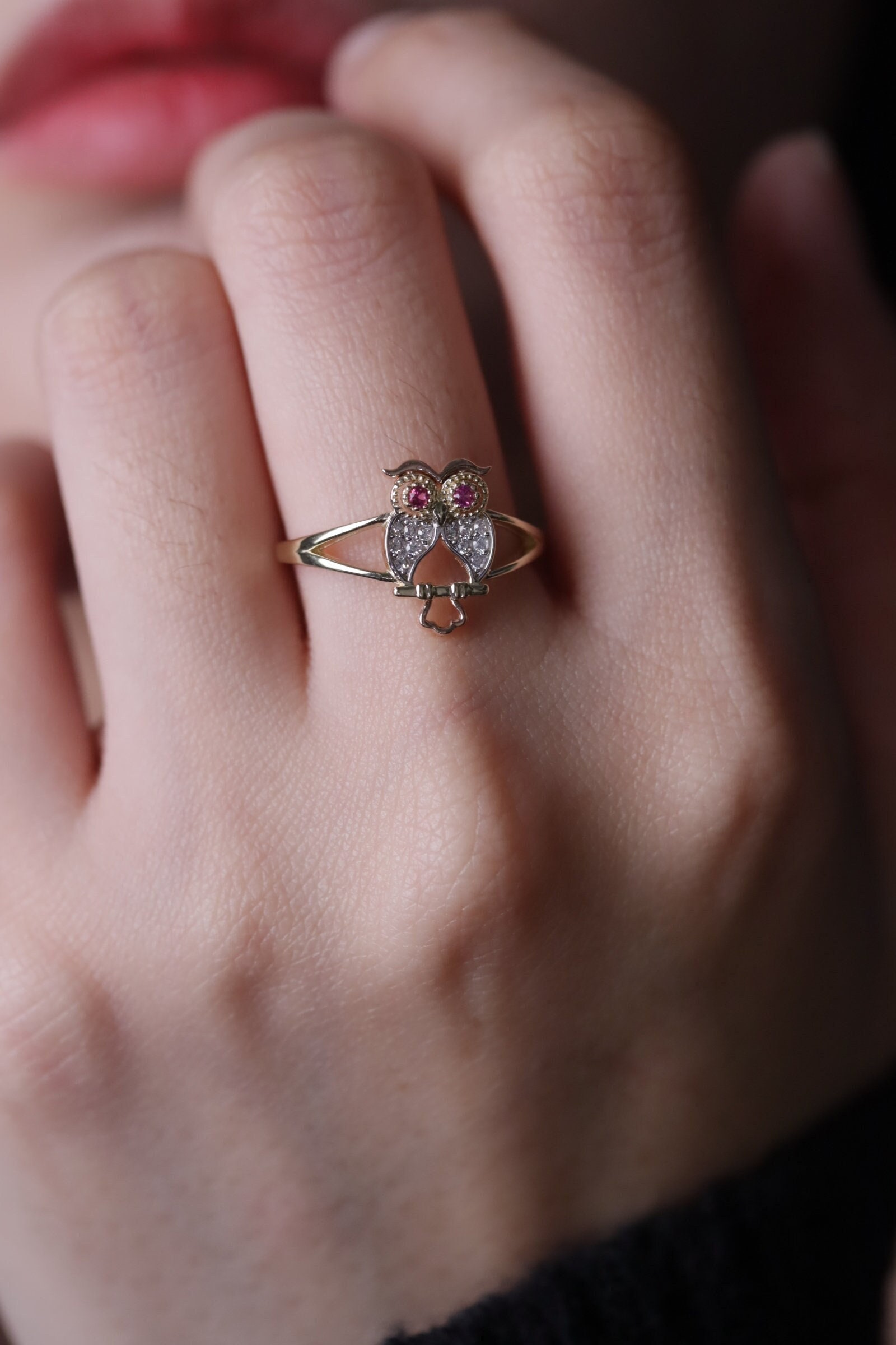 14k Owl Lover Women Ring / 14k Minimalist Gold Ring / Dainty Ring / Animal Jewelry / Bird Ring