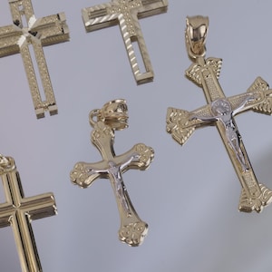 14k Yellow Gold Cross Pendant / Dainty Cross Charms / Religious Pendants / Gold Jewelry / Lightweight Charm / Gift for Women Men