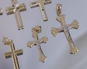 14k Yellow Gold Cross Pendant / Dainty Cross Charms / Religious Pendants / Gold Jewelry / Lightweight Charm / Gift for Women Men