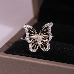 14k Solid Gold Dainty Butterfly Ring / 14k Minimalist Butterfly Ring / Dainty Ring / Animal Ring / Gold CZ Butterfly