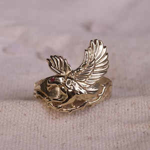 10K Yellow Eagle Men&#39;s Ring / Animal Ring / Pinky Ring / Men&#39;s Jewelry / Gift For Dad