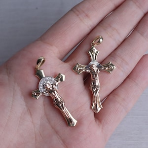14k Yellow Gold Cross Pendant / Dainty Cross Charms / Religious Pendants / Gold Jewelry / Lightweight Charm / Gift for Women Men