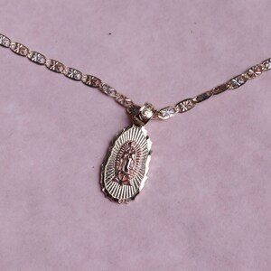 Pyramid Jewelry 14K Tri Color Gold Virgin Mary Guadalupe Rose Frame Pendant Necklace (16 Inches, Tri-Color Singapore Chain