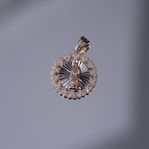 14k Tri Color Virgin Mary Medallion, Lady Guadalupe Necklace, Religious Necklace, Gift For Her