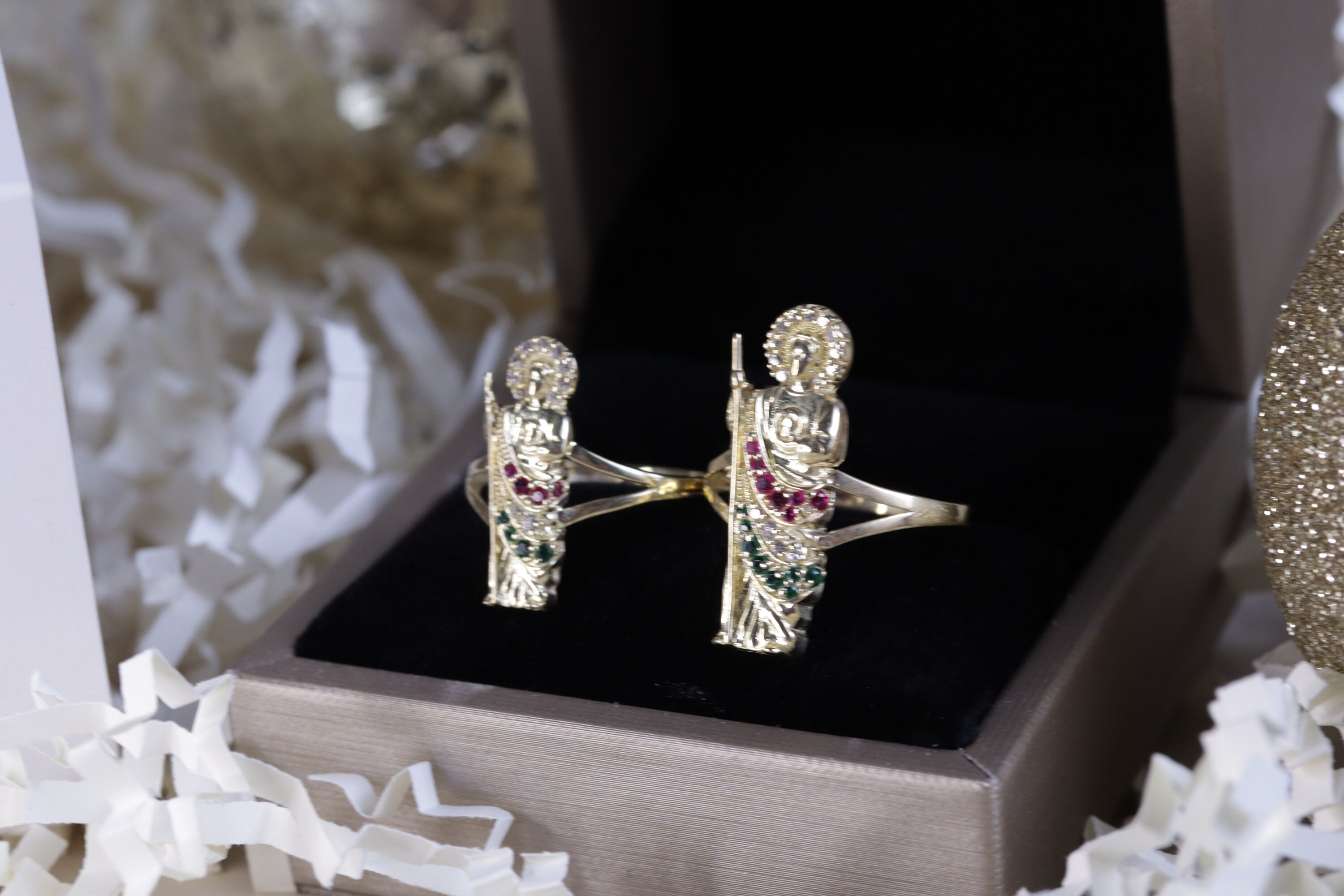 10k Color Stone Saint Jude Ring / Religious Ring / Two Sizes / Thin Band / Gift / Gold Rings