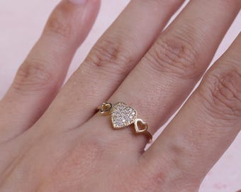 14k Dainty Women Heart CZ Ring
