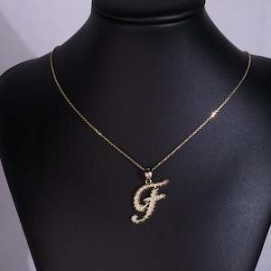 10k Cursive Initial Letter Diamond Cut Pendant / Script Letter Initial Pendant A-Z