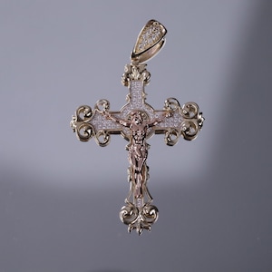 14k Gold Cross Pendant, Christian Crucifix Pendant, Religious Pendants, Gold Jewelry, Gift for Women Men, Father&#39;s Day Gift