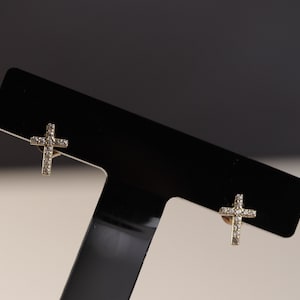 14k Gold Stud Cross Earrings / Minimalist Cross Earring / Tiny Religious CZ Studs / Perfect Birthday Gifts