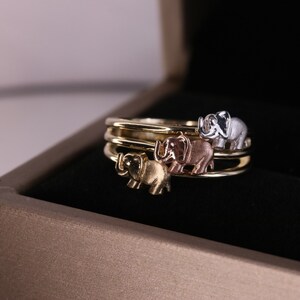 14k Tri Color Elephant Band Ring / Good Luck Elephant Band Ring / 14k Real Gold Ring / Free Shipping In USA