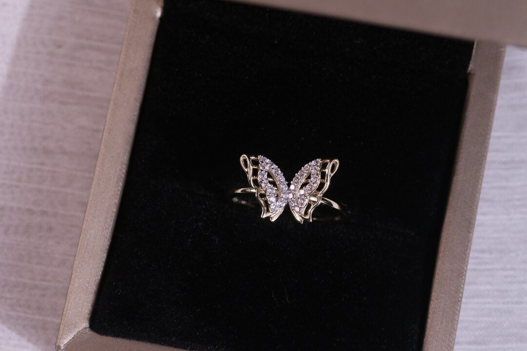 14k Solid Gold Dainty Butterfly Ring / 14k Minimalist Butterfly Ring ...