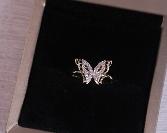 14k Solid Gold Dainty Butterfly Ring / 14k Minimalist Butterfly Ring / Dainty Ring / Animal Ring / Gold CZ Butterfly