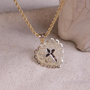 10K Gold Heart Cross Pendant / Women Jewelry / Christmas Gift
