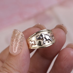 14k Tri Color Solid Gold Elephant Ring / 14k Elephant Ring / 14k Statement Ring / Animal Ring / Good Luck Ring
