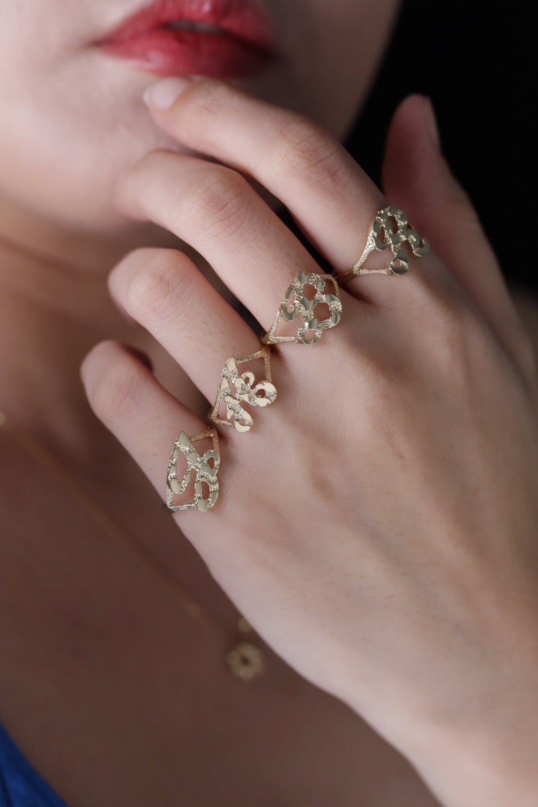 10K Gold Nugget Style Initial Ring / Small Cursive Alphabet Ring / Gift ...