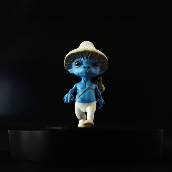 smurf cat, blue cat, cute cartoon blue kitten in a cap