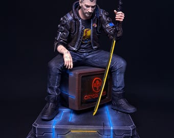 Hand-Painted Cyberpunk 2077 Male V Statue: Fan Art Collectible