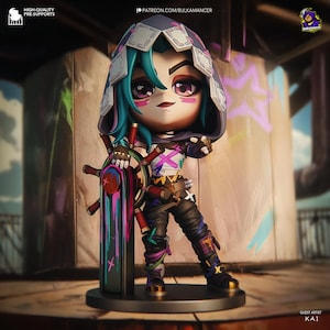 Hand-Painted Chibi Jinx Figure: Arcane League of Legends Collectible