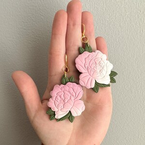 Pink Flower Earrings, Peony Earrings, Boho Clay Earrings, Floral Earrings, Spring Earrings, Boho Floral Earrings, Trendy Earrings Gift