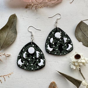 Moon Phase Clay Earrings, Witchy Polymer Clay Jewelry, Handmade Whimsigoth Earrings, Moon Phase Jewelry Gift for Her