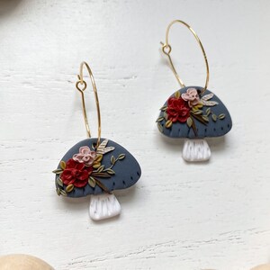 Floral Mushroom Earrings, Mushroom Clay Earrings, Cottagecore Earrings, Floral Polymer Clay Earrings, Trendy Earrings, Mushroom Earrings