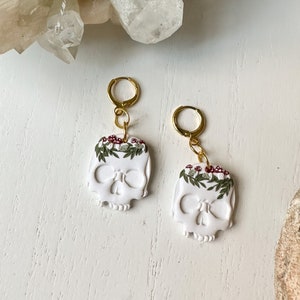 Polymer Clay Skull Earrings | Mushroom Crown Skull Earrings