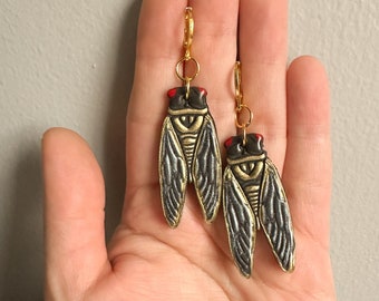 Handmade Cicada Earrings, Clay Insect Jewelry, Cicada Jewelry, Unique Polymer Clay Earrings, Boho Accessories