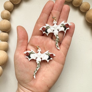 Florale Drachen Ohrringe, Drache Ohrringe aus Polymer Clay, handgemachter Schmuck, himmlische Mond Ohrringe, Boho Ohrringe