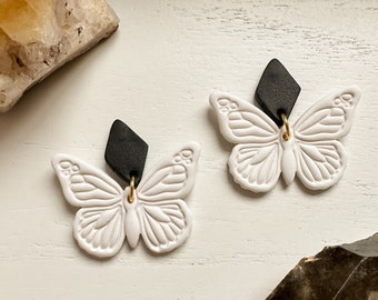 Clay Butterfly Earrings, Handmade Polymer Clay Earrings, Bohemian Dangle Earrings, Trendy Clay Jewelry