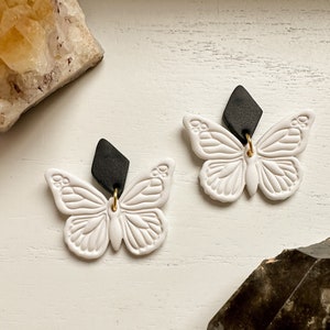 Clay Butterfly Earrings, Handmade Polymer Clay Earrings, Bohemian Dangle Earrings, Trendy Clay Jewelry Stud Backs