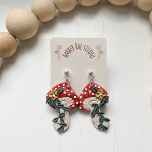 Clay Mushroom Earrings, Cute Mushroom Earrings, Boho Clay Earrings, Polymer Clay Earrings Floral, Floral Clay Earrings, Cottagecore Earrings