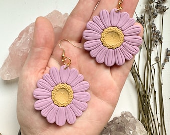 Handmade Pink Daisy Earrings: Polymer Clay Floral Boho Jewelry
