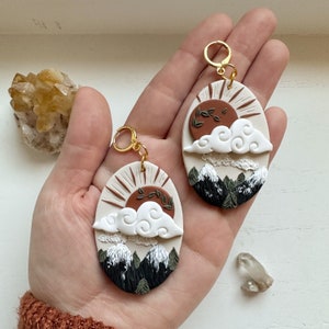 Boho Mountain Earrings, Handmade Clay Earrings, Unique Nature Earrings, Boho Jewelry, Forest Earrings, Trendy Bohemian Jewelry Gift