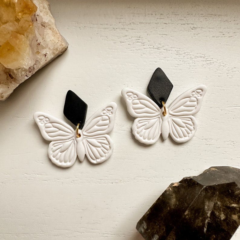 Clay Butterfly Earrings, Handmade Polymer Clay Earrings, Bohemian Dangle Earrings, Trendy Clay Jewelry image 3