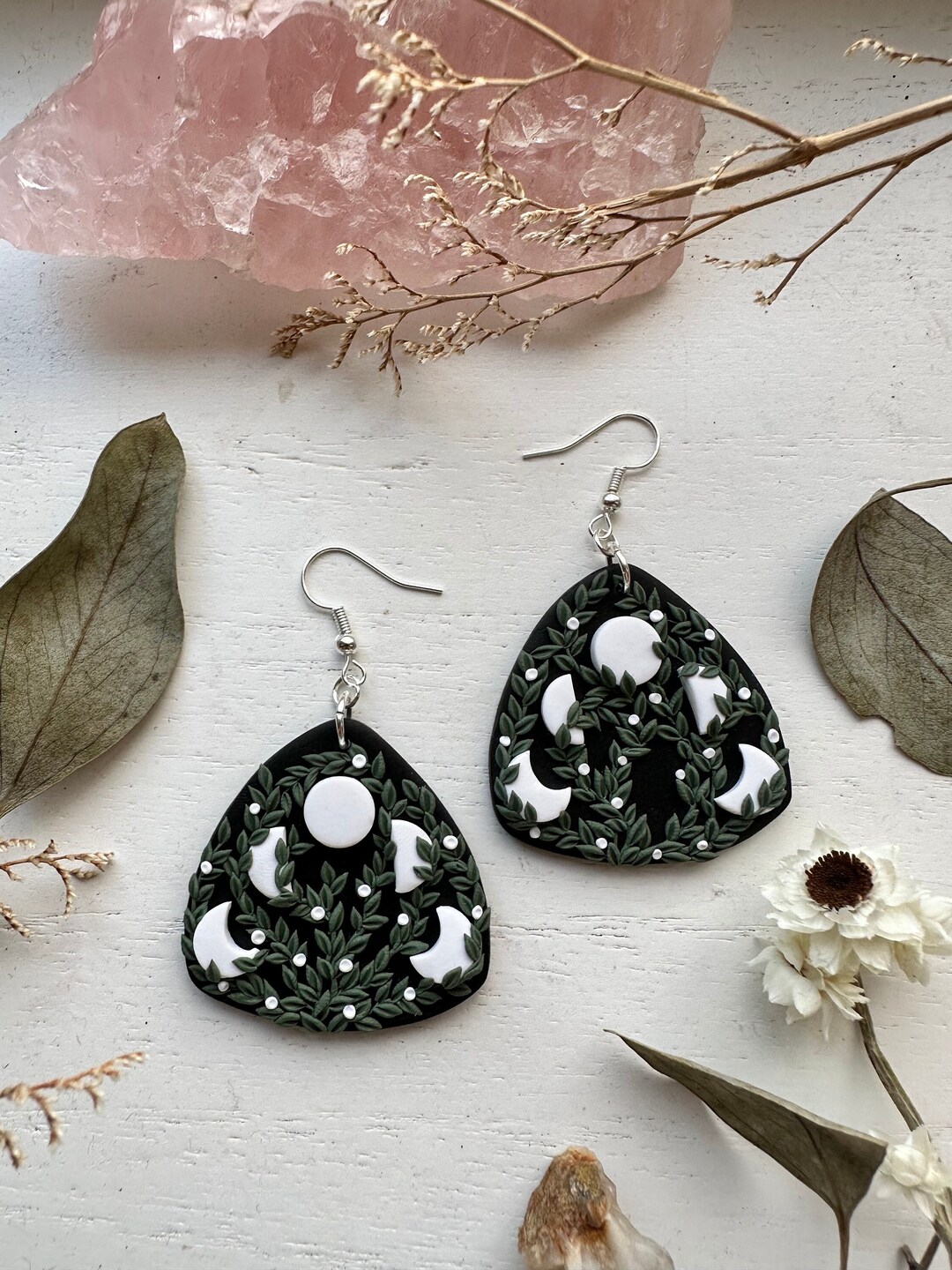 Moon Phase Clay Earrings, Witchy Polymer Clay Jewelry, Handmade ...