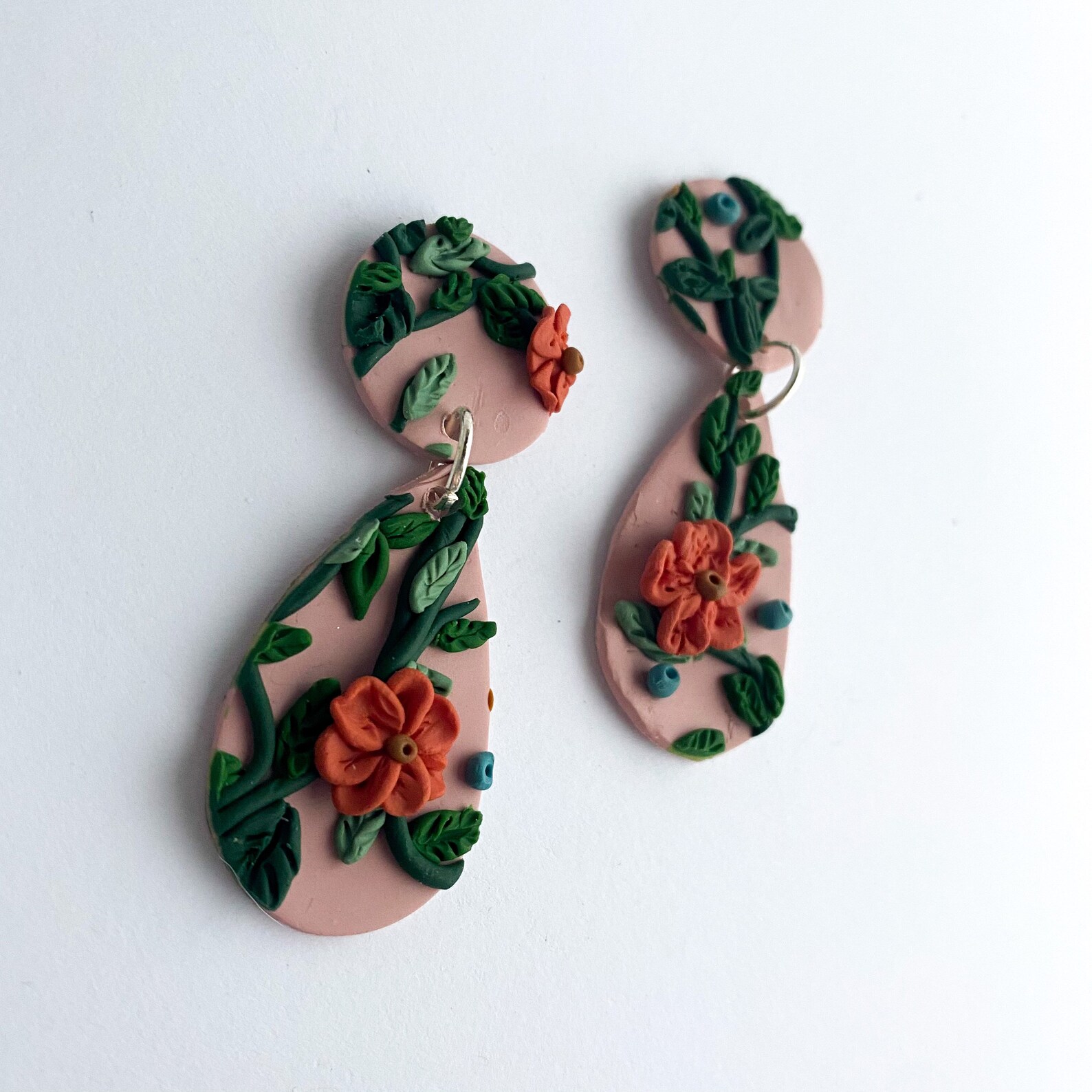 Handmade Polymer Clay Flower Earrings Light Pink Floral Drop Etsy