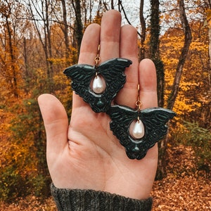 Dark Moth Earrings, Moth Clay Earrings, Whimsigoth Clay Earrings, Dark Cottagecore Earrings, Trendy Clay Jewelry,  Nature-inspired Earrings