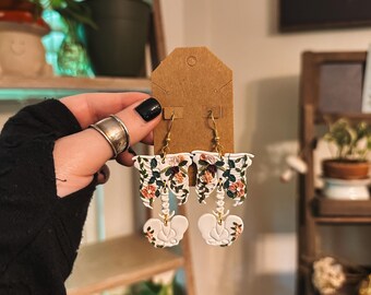 Floral Skeleton Polymer Clay Earrings: Whimsigoth Garden of Bones