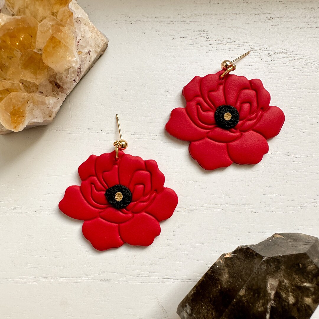 Poppy Flower Earrings, Boho Flower Earrings, Floral Clay Earrings