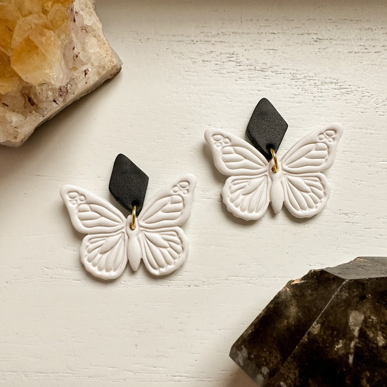 Clay Butterfly Earrings, Handmade Polymer Clay Earrings, Bohemian Dangle Earrings, Trendy Clay Jewelry Stud Backs